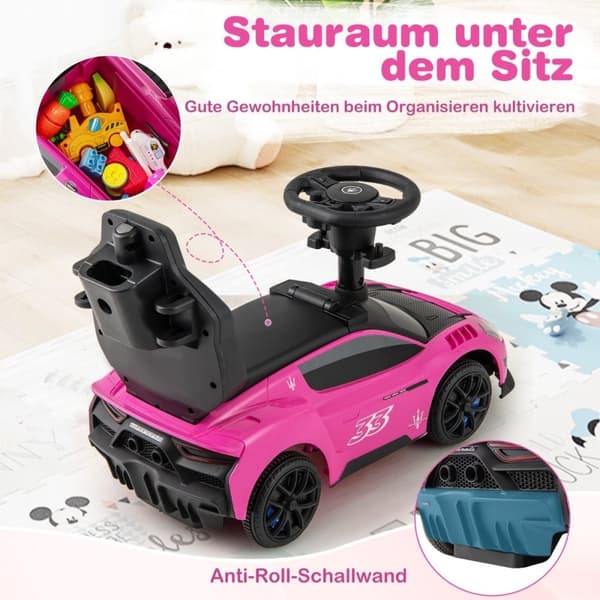 Mazerati ride-on bil ride-on køretøj med beskyttende bar &amp; Push bar pink