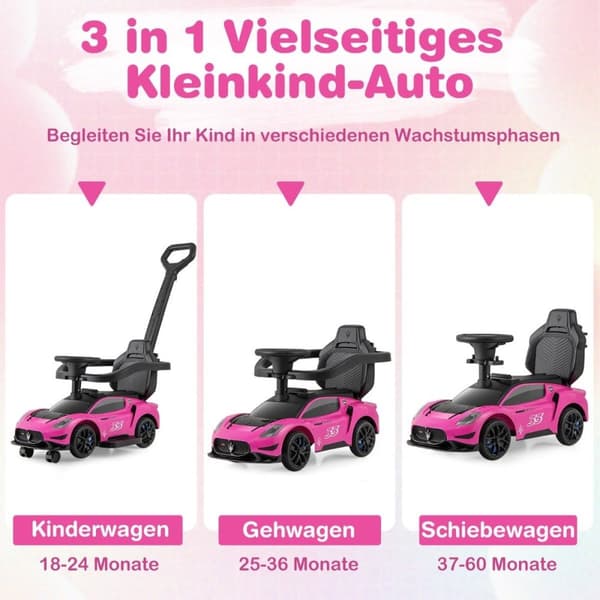 Mazerati ride-on bil ride-on køretøj med beskyttende bar &amp; Push bar pink
