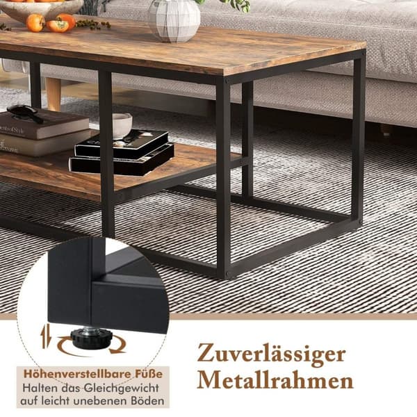 Industrielt salongbord med hylle og metallramme rektangulært sofabord Brun