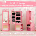 Miniatyrbillede 3 af 5: 3 i 1 spejlskab med fuld længde spejl &amp; Tøjstativ børns smykkeskab pink