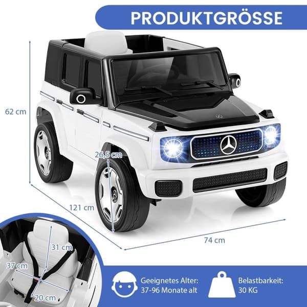 Børns Mercedes-Benz elbil med 2,4G fjernbetjening &amp; Forlygte 12V elbil hvid