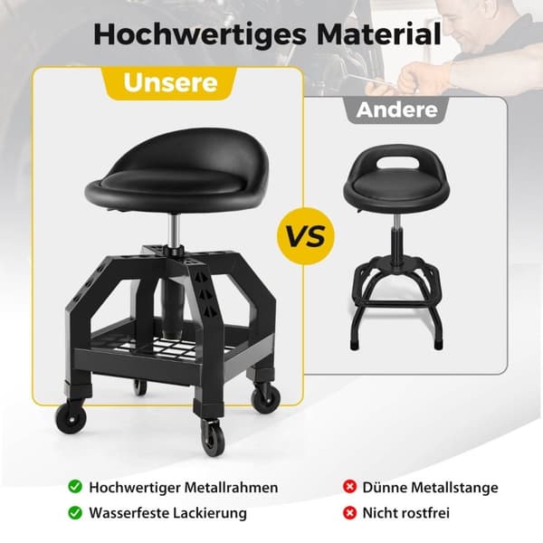 Højdejusterbar værkstedsstol 150 kg bæreevne med værktøjsbakke værkstedsstol sort