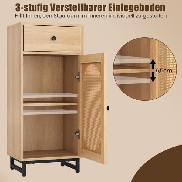 Nattbord rotting med dør og skuff Boho sidebord med justerbar hylle 40 x 30 x 91cm naturlig