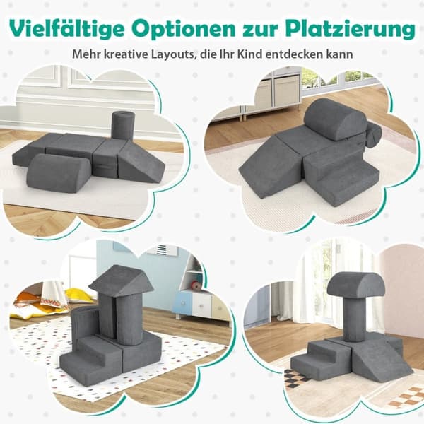 6 STK. Myke byggeklosser for klatring og krypende skumbyggeklosser gigantiske byggeklosser grå