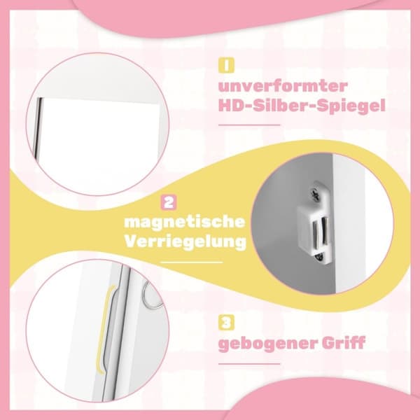 Barnesmykkeskap 3 i 1 vippbart speilskap med helspeil hvit