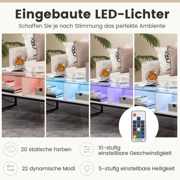 LED salongbord med marmorlook &amp; Justerbare lysfarger &amp; Lysstyrke stuebord hvit