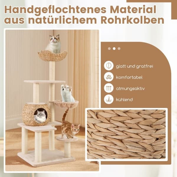Kradsestolpe med kattehule 150 cm højt kattetræ med hængekøje op til 10 kg beige + natur