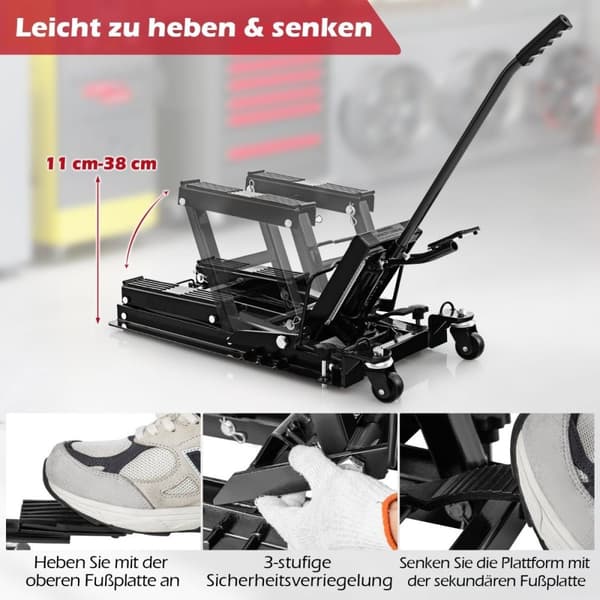 Moottoripyörännostin jopa 680 kg 3-portainen korkeussäädettävä hydraulinen moottoripyörännostin musta
