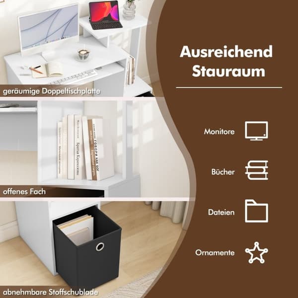 Skrivebord Lille computerbord med printerbakke Kontorbord til hjemmekontor 100 x 40 x 87 cm Hvid