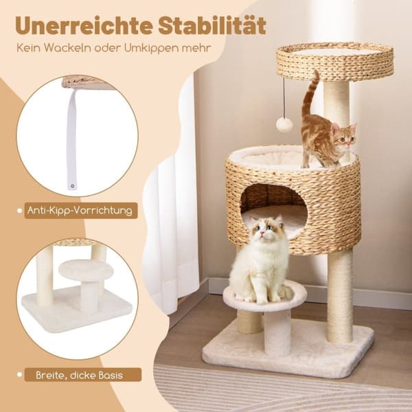 Kradsestolpe med kattehule 104 cm højt kattetræ med aborre & platform beige + natur
