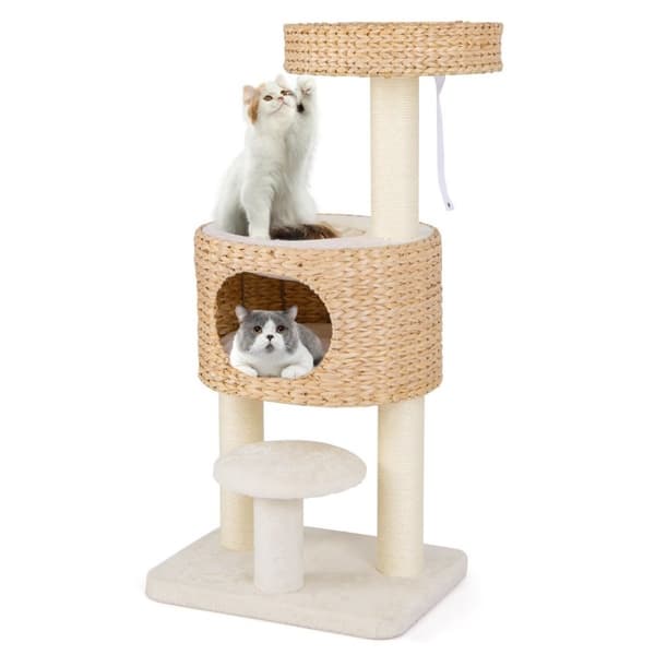Kradsestolpe med kattehule 104 cm højt kattetræ med aborre & platform beige + natur