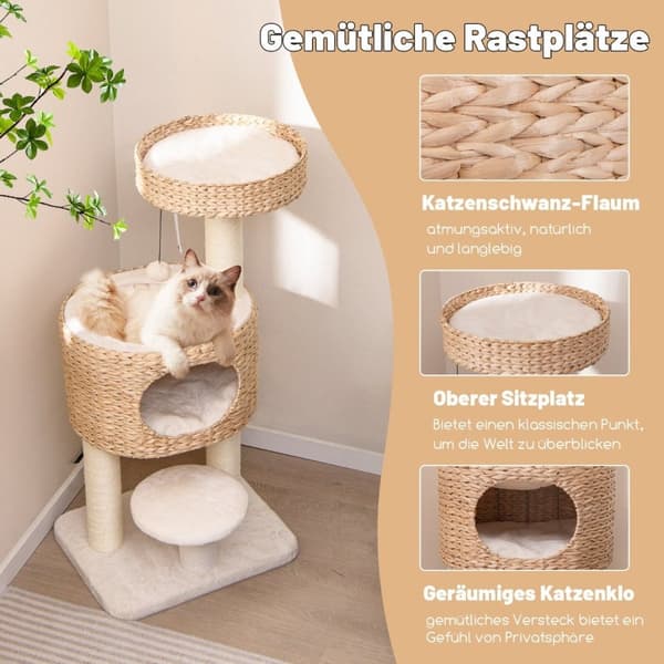 Kradsestolpe med kattehule 104 cm højt kattetræ med aborre & platform beige + natur
