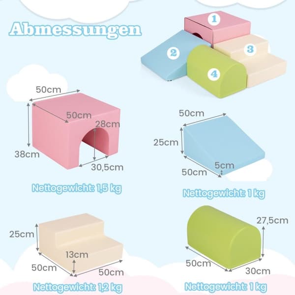 Sett med 4 skumlekesett klatre- og krypende skumblokker byggelekesett