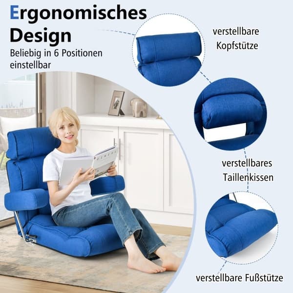 Gulvstol sammenleggbar bond sofa med justerbar rygg 80 x 72 x 75 cm blå