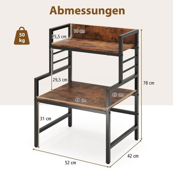 3-lags mikrobølgehylle mikrobølgestativ med 2 åpne hyller 52 x 42 x 78 cm