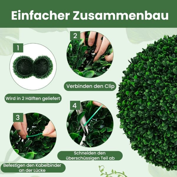 Setti 2 puksipuupalloa 52 cm puksipuupalloja UV-kestävä topiary keinokasvi tummanvihreä