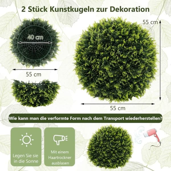 Sæt med 2 buksbomkugler 52 cm buksbomkugle cedertræ UV-bestandig topiary kunstig plantegrøn