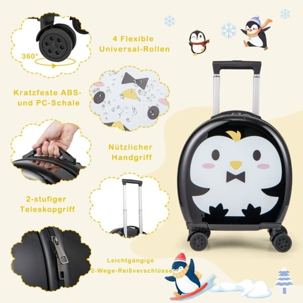 4-delt barnekoffert + ryggsekk 10"+14" barnevogn med hjul svart