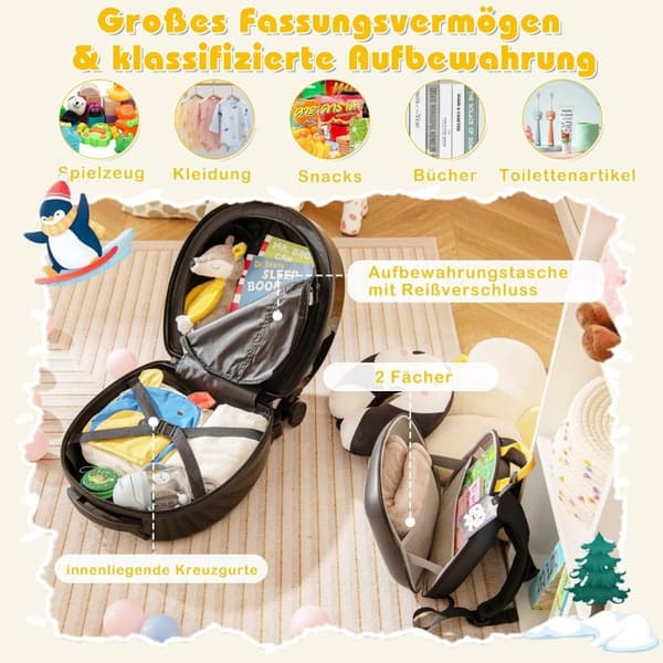 4-delt barnekoffert + ryggsekk 10"+14" barnevogn med hjul svart