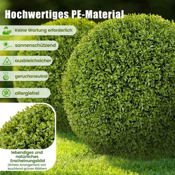 Sæt med 2 buksbomkugler, 39 cm buksbomkugler, UV-bestandige, dekorative kugleplanter til hjemmet