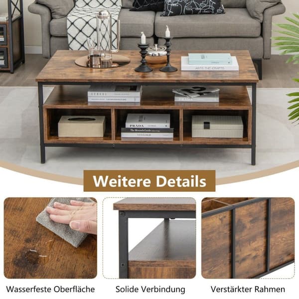 Salongbord tre 3 plan stuebord med åpen hylle 110 x 60 x 45 cm i industriell stil