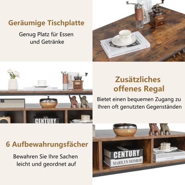 Salongbord tre 3 plan stuebord med åpen hylle 110 x 60 x 45 cm i industriell stil