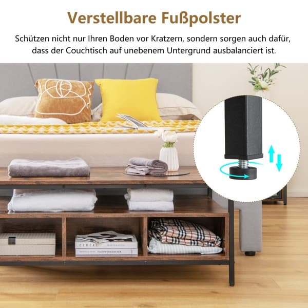 Salongbord tre 3 plan stuebord med åpen hylle 110 x 60 x 45 cm i industriell stil