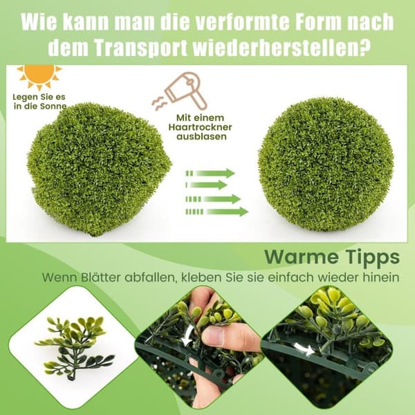 Sæt med 2 buksbomkugler, 50 cm, buksbomkugler, UV-bestandige, dekorative kugleplanter til hjemmet