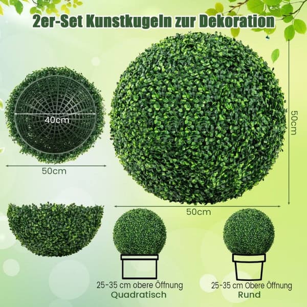 Sæt med 2 buksbomkugler, buksbomkugler, UV-bestandig topiary, kunstig plante, dekorativ plante, mørkegrøn
