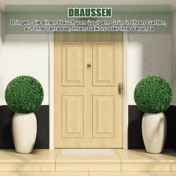 Sæt med 2 buksbomkugler, buksbomkugler, UV-bestandig topiary, kunstig plante, dekorativ plante, mørkegrøn