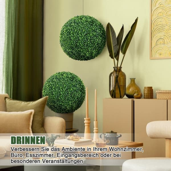 Sæt med 2 buksbomkugler, buksbomkugler, UV-bestandig topiary, kunstig plante, dekorativ plante, mørkegrøn