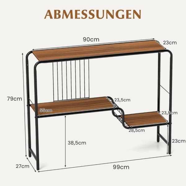 Konsollbord gangbord med 2 hyller og metallramme inngangsbord med justerbare føtter 99 x 27 x 79 cm