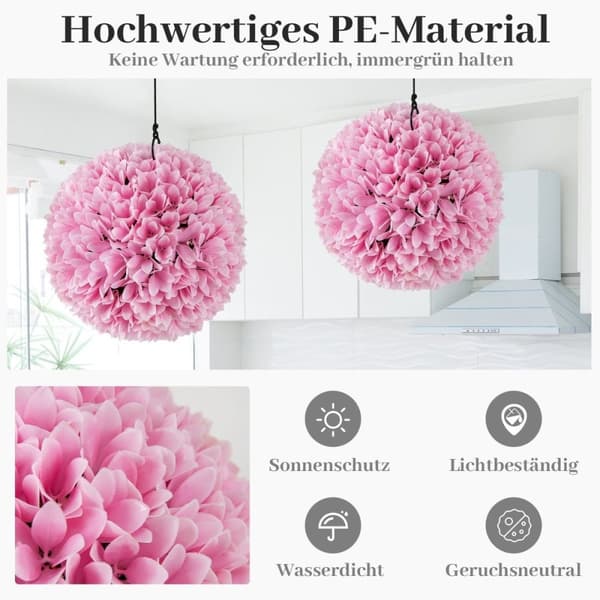 Set med 2 buxbomkulor, UV-beständiga dekorativa bollar, topiary konstgjord växt, dekorativ växt, diameter 28 cm, rosa