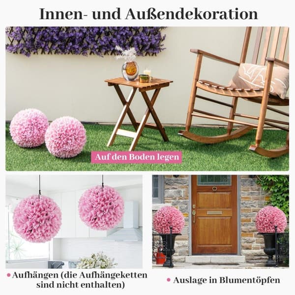 Set med 2 buxbomkulor, UV-beständiga dekorativa bollar, topiary konstgjord växt, dekorativ växt, diameter 28 cm, rosa
