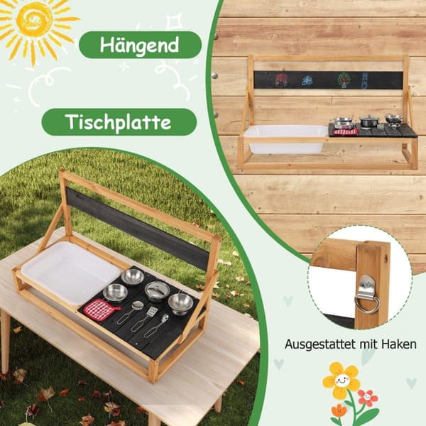 Slamkjøkken barn utendørs barnekjøkken grantre med tilbehør natur 81 x 36 x 49 cm
