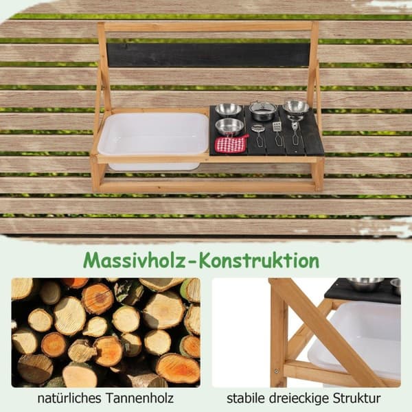 Slamkjøkken barn utendørs barnekjøkken grantre med tilbehør natur 81 x 36 x 49 cm