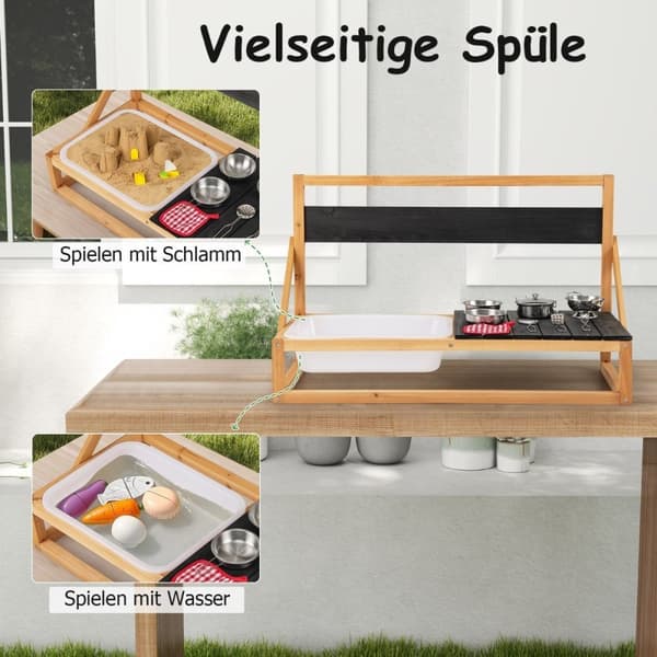 Slamkjøkken barn utendørs barnekjøkken grantre med tilbehør natur 81 x 36 x 49 cm