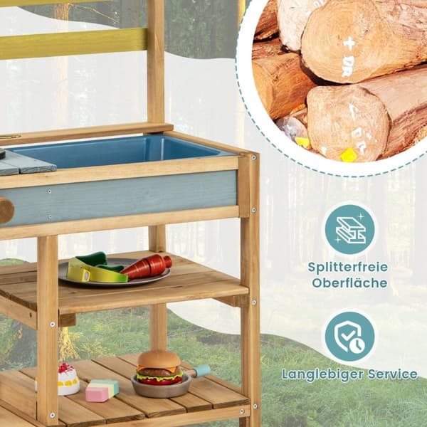 Gjørmekjøkken lekekjøkken laget av grantre med komfyrknotter &amp; Naturlig vask