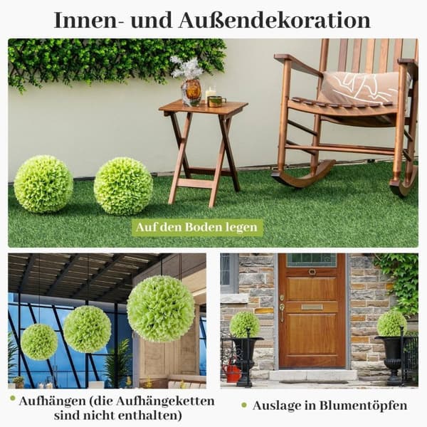 Sett med 2 buksbomkuler, UV-bestandige dekorative kuler, topiary kunstig plante, dekorativ plante, diameter 28 cm, grønn