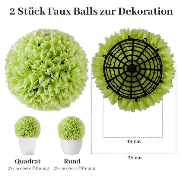 Sett med 2 buksbomkuler, UV-bestandige dekorative kuler, topiary kunstig plante, dekorativ plante, diameter 28 cm, grønn