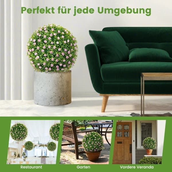 Sæt med 2 buksbomkugler, UV-bestandige dekorative kugler, topiær kunstig plante, dekorativ plante, diameter 37 cm