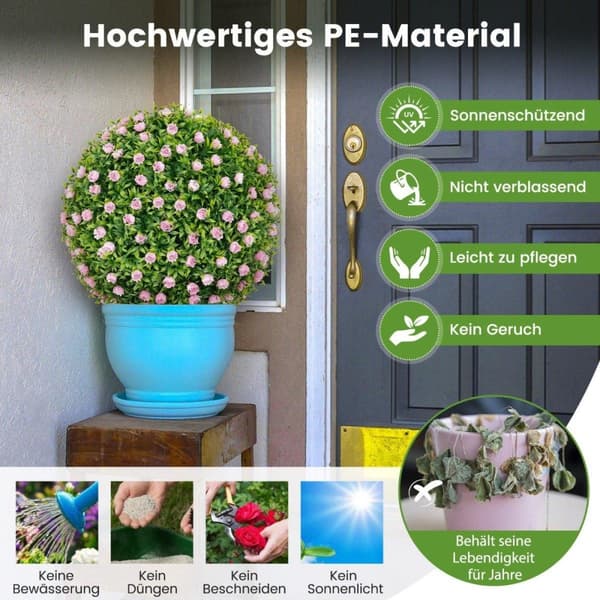 Sæt med 2 buksbomkugler, UV-bestandige dekorative kugler, topiær kunstig plante, dekorativ plante, diameter 37 cm