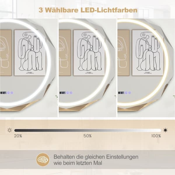 LED baderomsspeil med belysning og klokke og berøringsbryter antidugg baderomsspeil