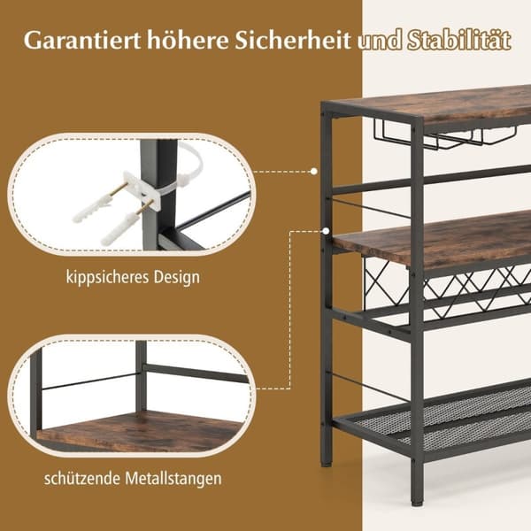 4-lags frittstående vinstativ med vinkjeller og 4 rader glassholder vinbarbord