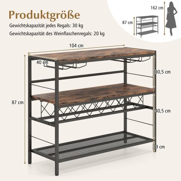 4-lags frittstående vinstativ med vinkjeller og 4 rader glassholder vinbarbord