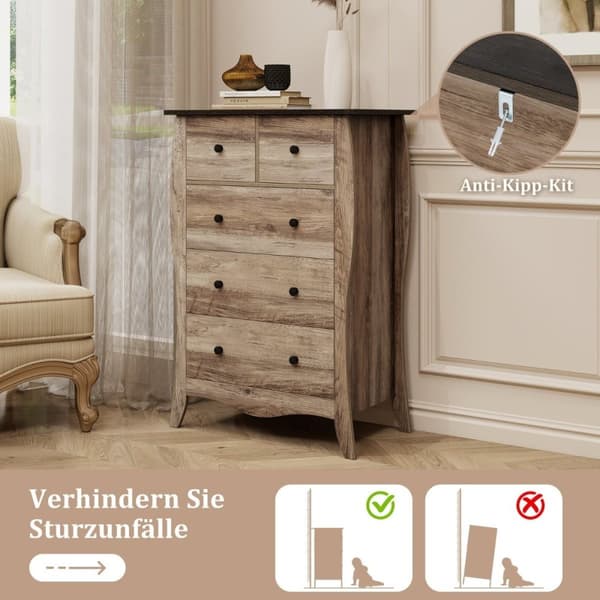 Byrå med 5 vikbara tyglådor, skänk i lantlig stil, lådskåp, brun