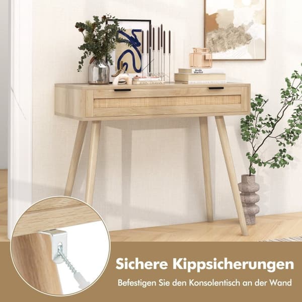Konsolbord i rattan med udtræksskuffe entrébord stuehus træbord