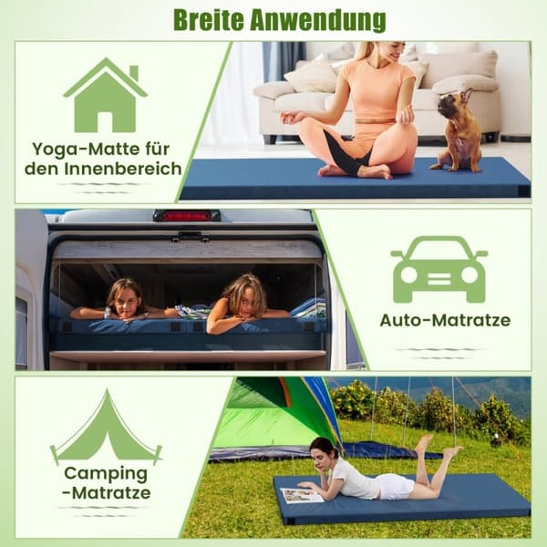 Memory foam campingmadrass roll-up campingmatta med vattentät beläggning 188 x 97 x 6,5 cm blå