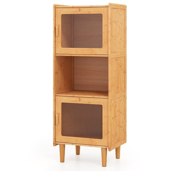 Bambus køkkenskab 3 etagers buffetskab med 2 akryl låger natur 49,5 x 40 x 130 cm