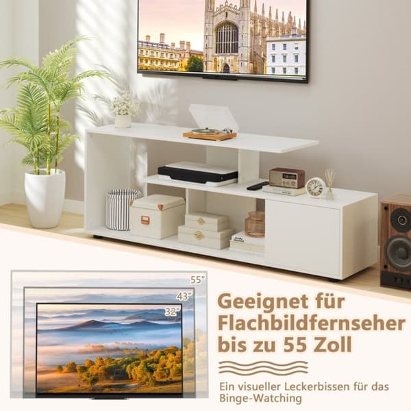 TV-stander til TV op til 55 tommer med hylder &amp; Skab TV-skab lowboard hvid